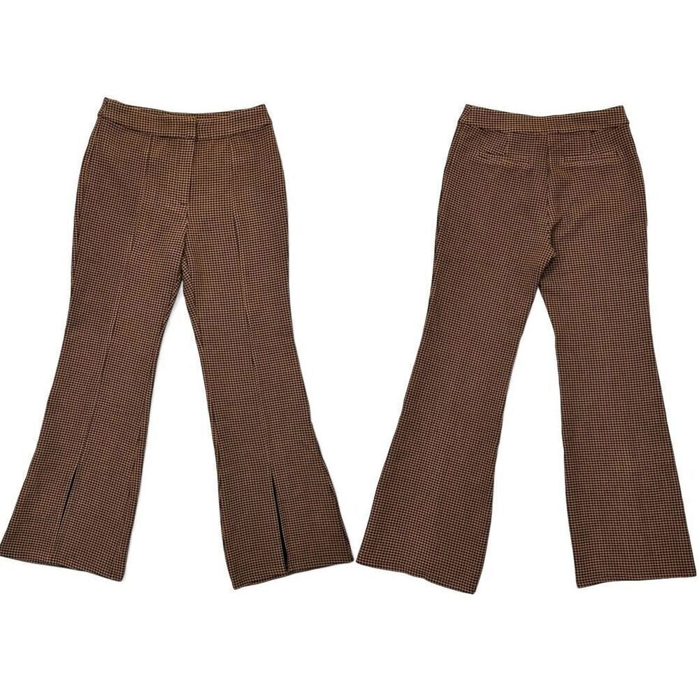 Current Air High Waist Split Hem Flare Pants Size S  Houndstooth Academia Brown